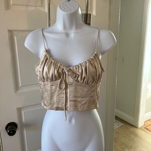 Princess Polly Champagne Satin Ruched Tie Front Crop Top